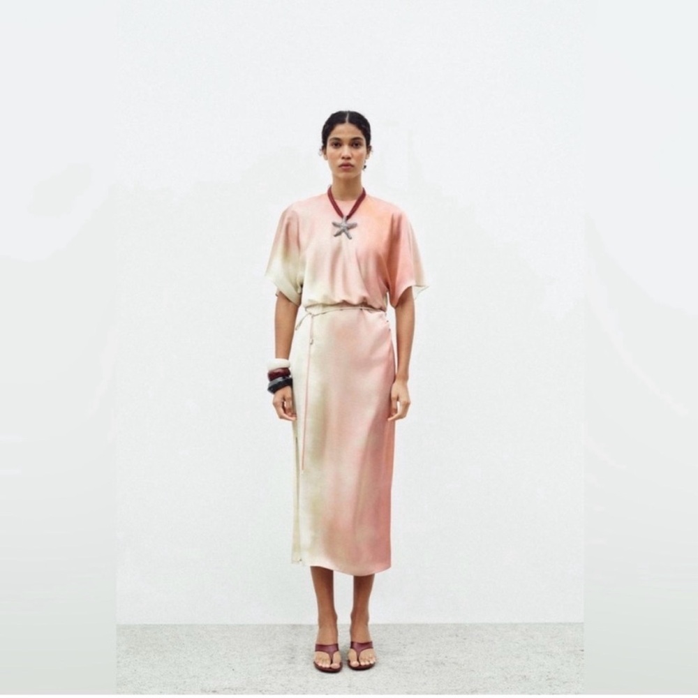 Zara Pastel Pink Cream Ombre Midi Dress